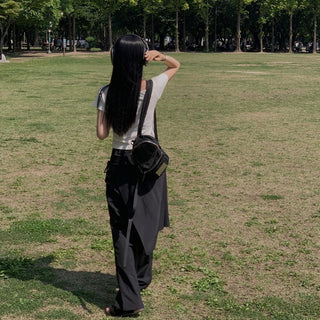 Korean wrapping apron fake two pieces pants