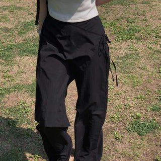 Korean wrapping apron fake two pieces pants