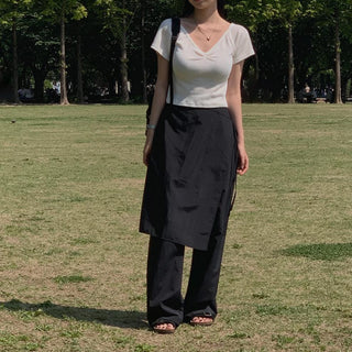 Korean wrapping apron fake two pieces pants