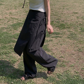 Korean wrapping apron fake two pieces pants