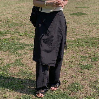 Korean wrapping apron fake two pieces pants