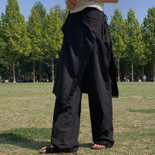 Korean wrapping apron fake two pieces pants