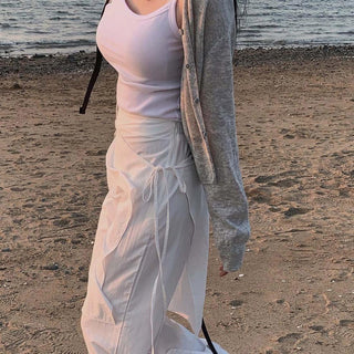 Korean wrapping apron fake two pieces pants