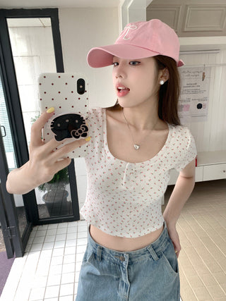 Short-Sleeve Floral Print Crop Top
