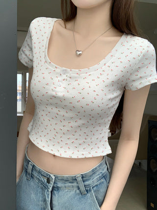 Short-Sleeve Floral Print Crop Top