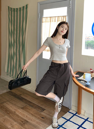 Short-Sleeve Floral Print Crop Top