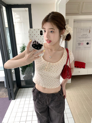 Short-Sleeve Floral Print Crop Top