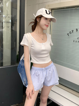 Short-Sleeve Floral Print Crop Top