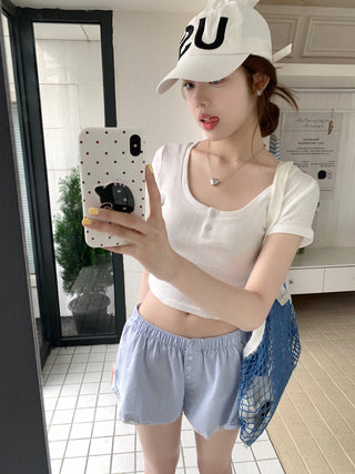 Short-Sleeve Floral Print Crop Top