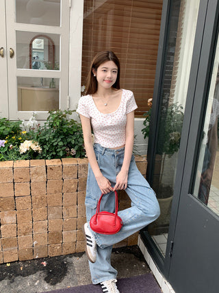 Short-Sleeve Floral Print Crop Top