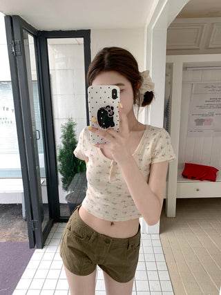 Short-Sleeve Floral Print Crop Top