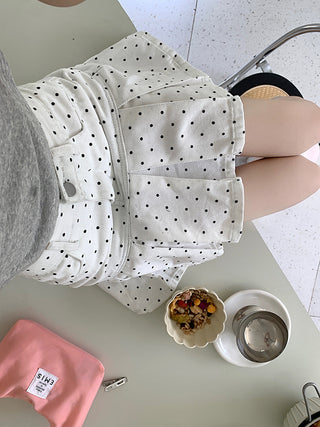 Dot ruffled denim skirt