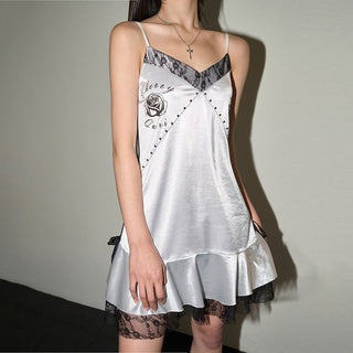 V-Neck Lace Up Details Satin dress