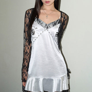 V-Neck Lace Up Details Satin dress