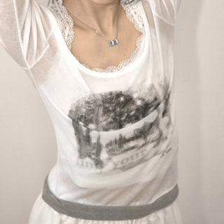 Round neck light stitching fake two pieces top