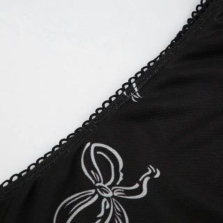 Bow printed net gauze skirt