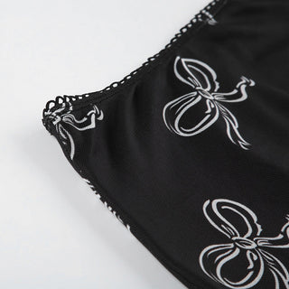 Bow printed net gauze skirt