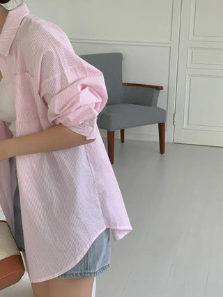 Chic retro loose striped striped shirt