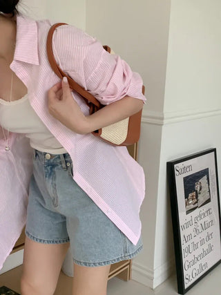 Chic retro loose striped striped shirt