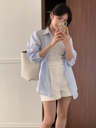 Chic retro loose striped striped shirt