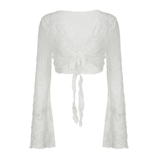 Lace strap long sleeve cropped jersey