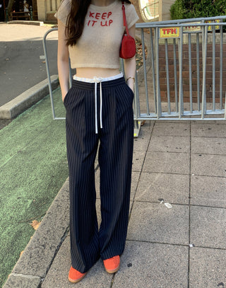 High waist lace-up slim wide leg pants