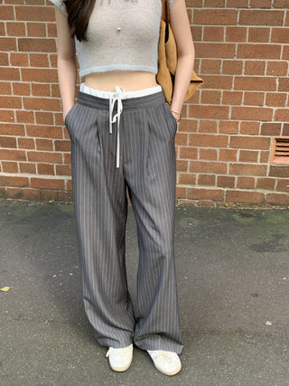 High waist lace-up slim wide leg pants