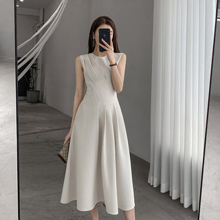 Round neck French waist Slim dress