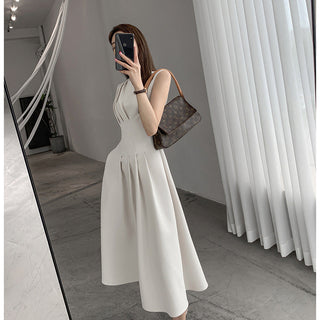 Round neck French waist Slim dress