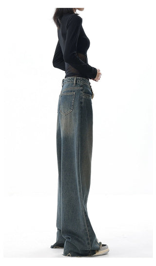 High-waist torn detail Vintage-wash Jeans