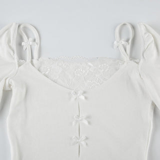 Lace stitching long-sleeved top