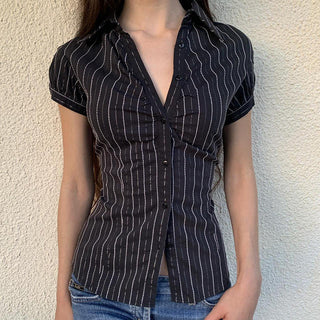 Retro striped bubble sleeve top