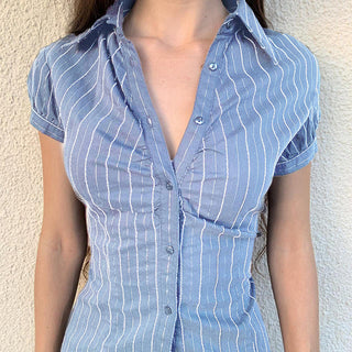 Retro striped bubble sleeve top