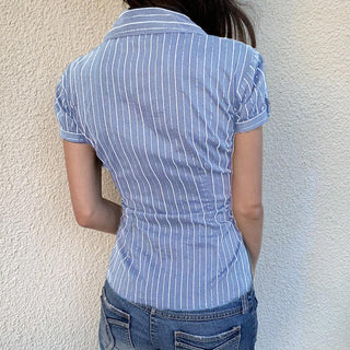Retro striped bubble sleeve top