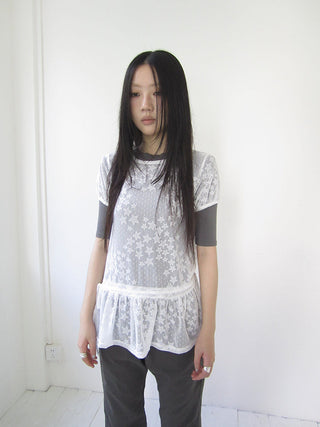 Star Print Lace Top With Drawstring Waist