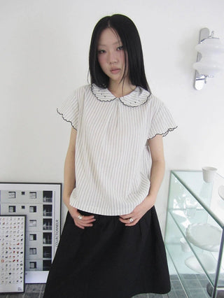 Striped Ruffle Collar Blouse