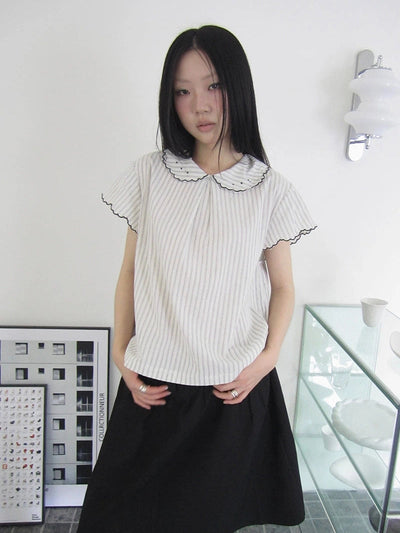 Striped Ruffle Collar Blouse