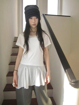 Vintage Sheer Floral Hem V Neck T Shirt Long Sleeve