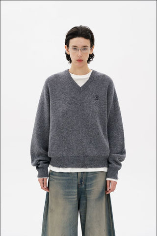 [MASONPRINCE] Double-Sided Jacquard V-Neck Wool Blend Sweater