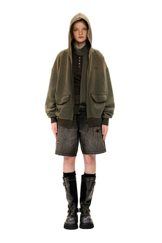 [Moromoro2] Contrast Striped Hooded Cardigan  Set