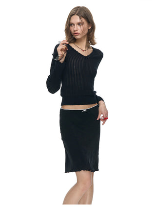 [NECY] Black Satin Fishtail Midi Skirt