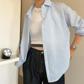 Cotton waffle striped shirt