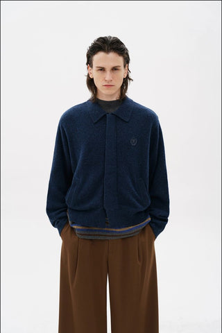 [MASONPRINCE] Layered Polo Collar Wool Blend Knit Cardigan