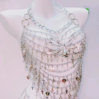 Metal chain hollow out spider applique mini skirt set