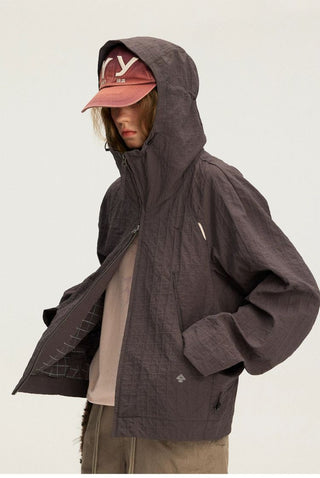 [Monterest] Textured Plaid Hooded Jacket