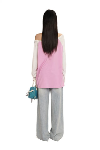 [Moromoro2] Y2K Bunny Print Wide Neckline Raglan  Tee