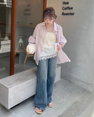 Loose-fitting pocket point sheer shirt