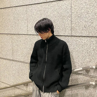 High-neck knit zip-up