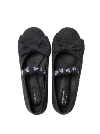 [Moromoro2] Flower Sequin Bow Wool Ballet  Flats