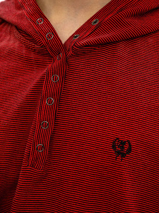 [Moromoro2] Striped Henry Collar Hooded Long Sleeve  Tee